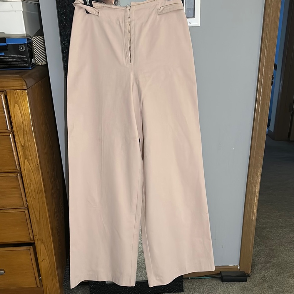 Zara Tan Straight Leg Pants High Waisted Versatile, the color is light pink